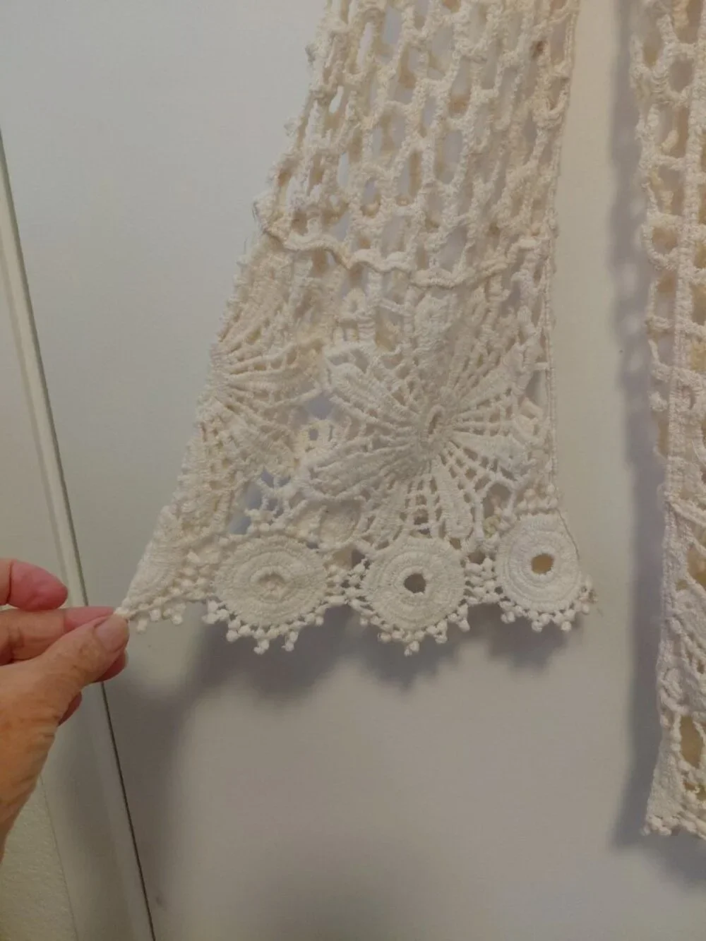 Rebellion Again Crochet Knit Open Front Cardigan Boho Beach Festival Ivory Large - Picture 3 of 6